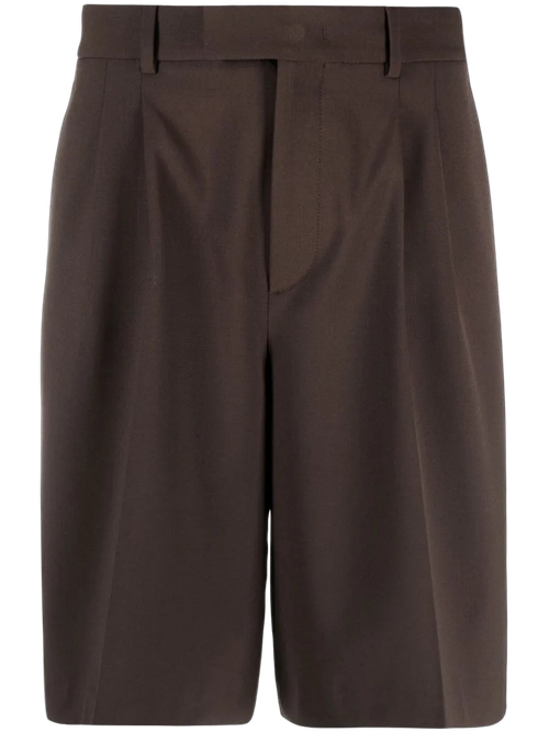 Virgin Wool-Blend Tailored Shorts — Brown