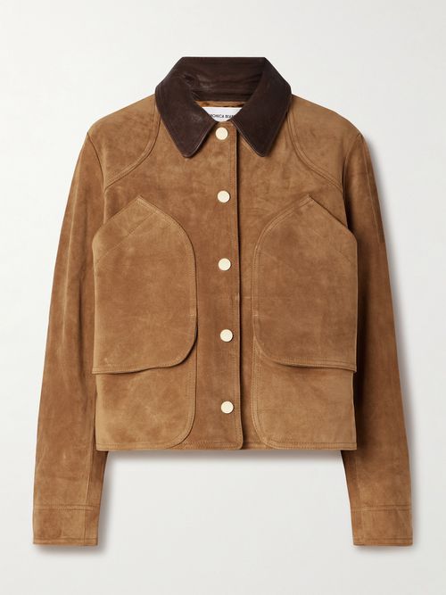 Walters Leather-trimmed Suede Jacket - Brown