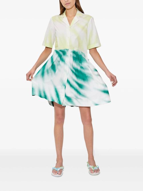 Mini Gathered Shirtdress In Lime-Green /teal