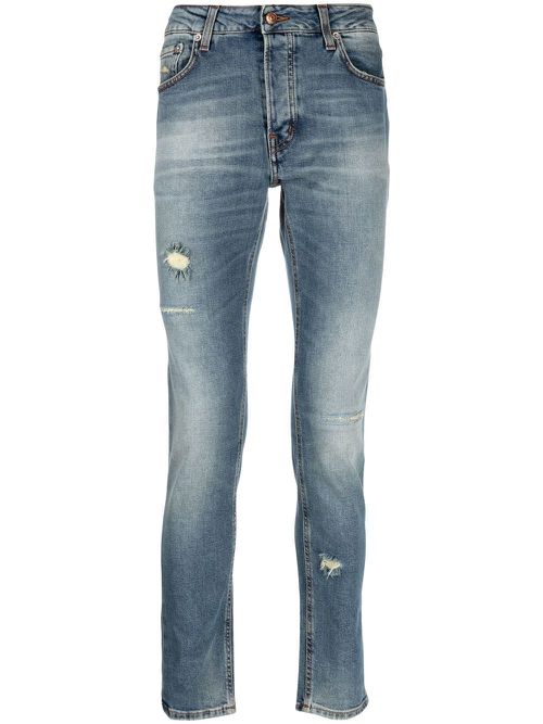 Faded-effect slim-fit jeans - Blue