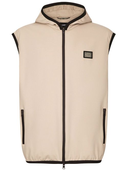 Logo-plaque hooded gilet - Neutrals