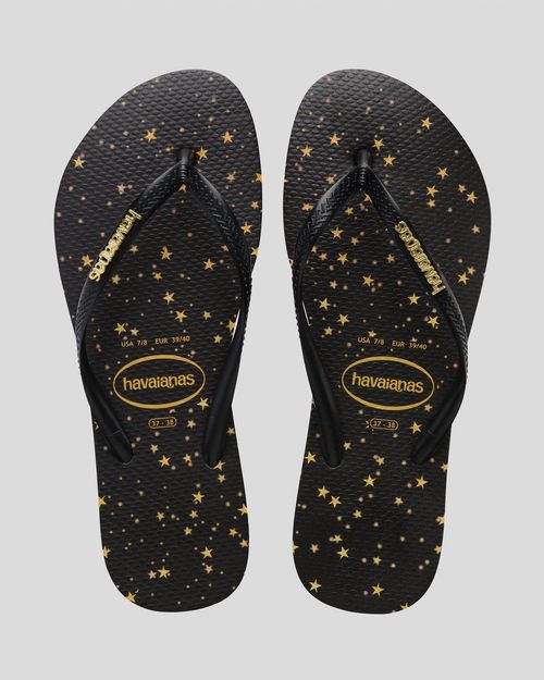 Women's Slim Metal Logo Thongs Shoes in Black