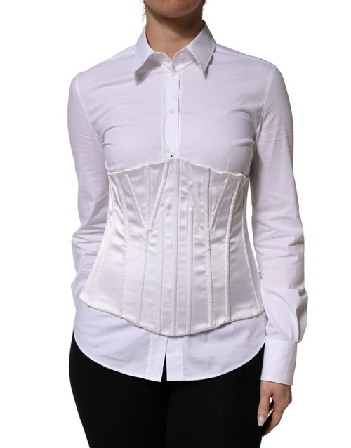 Structured Waist Cincher Corset Top — White