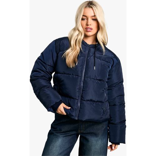 Boohoo Women's Hooded Short Puffer in Navy