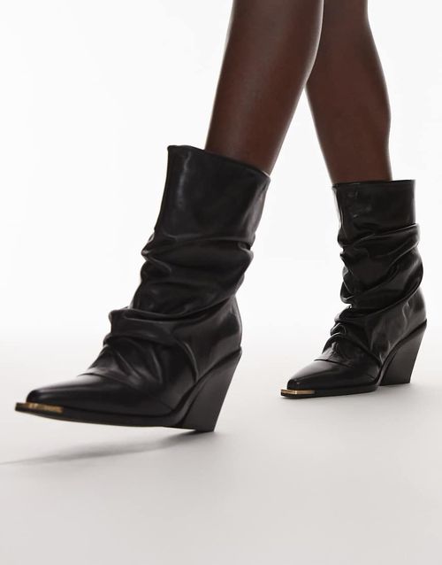 New-kole sloucy mid ankle boot in leather black