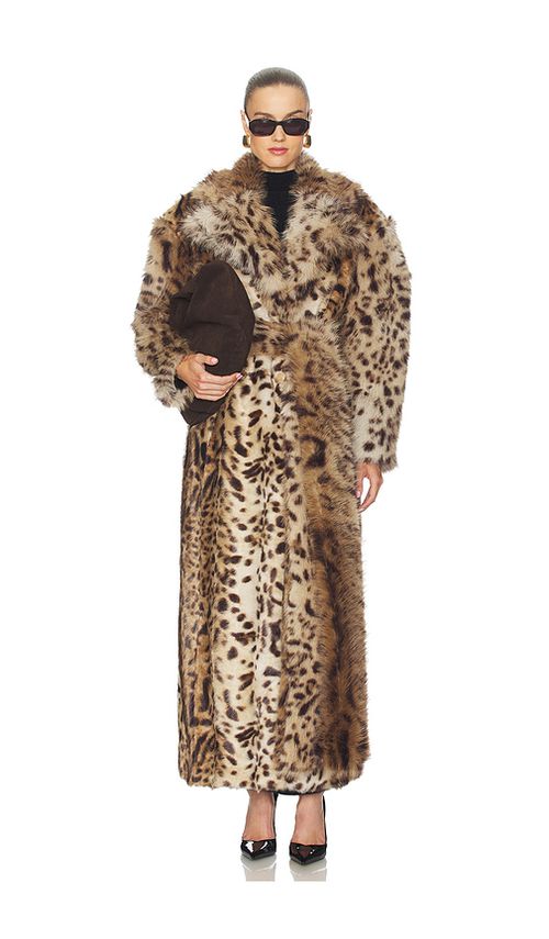 AKNVAS Kassel Faux Fur Long Coat in Brown