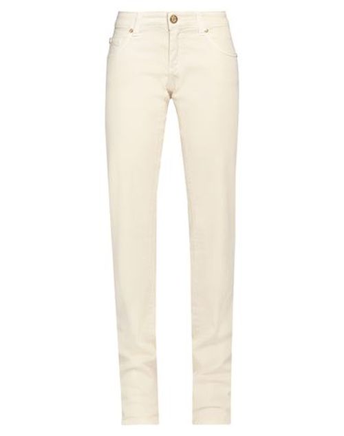 Woman Jeans Cream Size 12 Cotton, Elastane