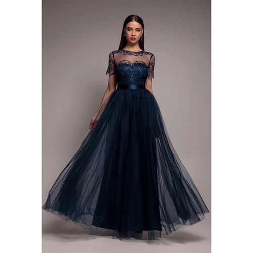 Goddiva Embroidered Mesh Maxi Dress - Navy