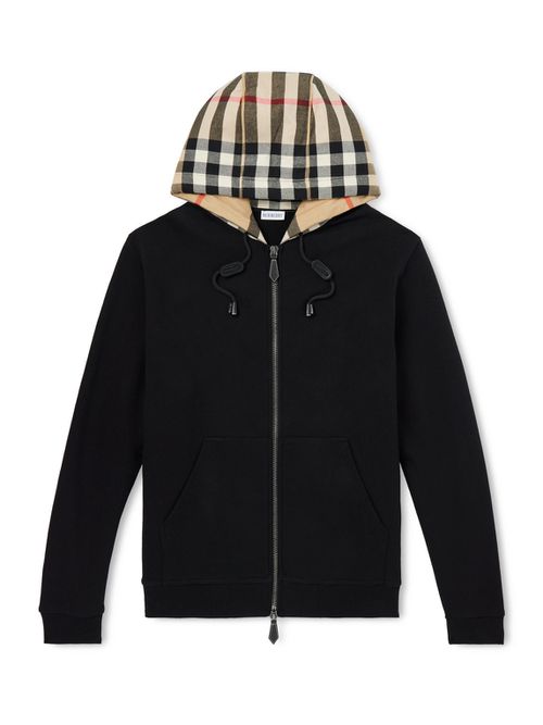 Checked Cotton-Jersey Zip-Up Hoodie