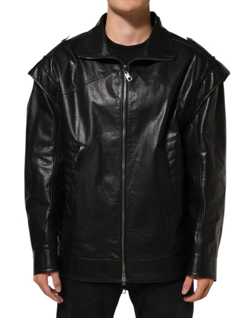 Leather Biker Blouson Jacket — Black