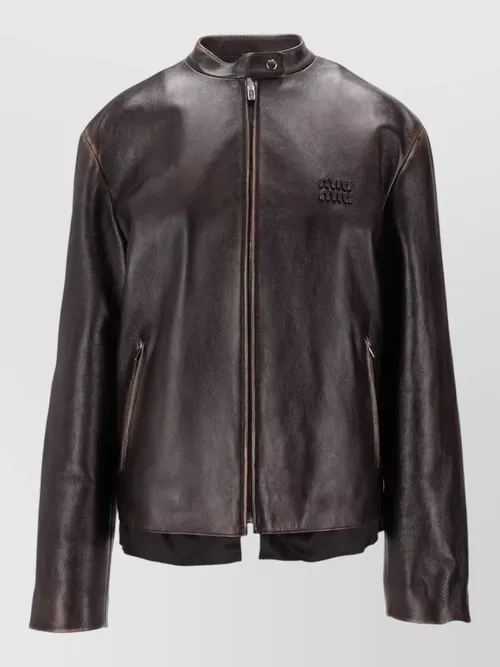 Miu Miu - leather jacket with stand collar and pocket