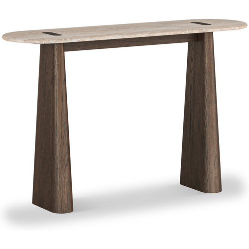 Mylor Travertine Top Mid Century Console Table for Hallway | Roseland