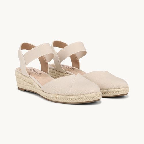 Stride Shoes Kimmie Espadrille Wedge Sandals Beige Fabric