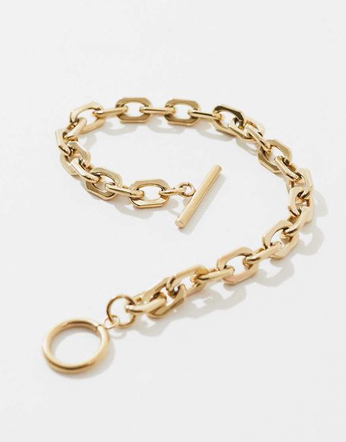 Waterproof stainless steel bracelet with T-bar in gold tone