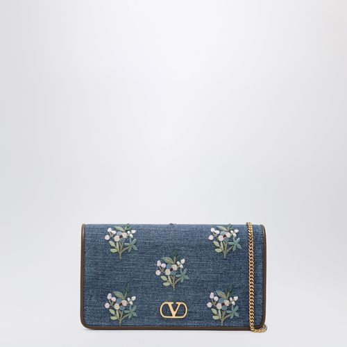 Valentino Garavani Vlogo Signature Mini Crossbody Bag In Denim With Floral Embroidery