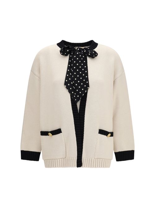 Polka-Dot Bow Cardigan — Beige