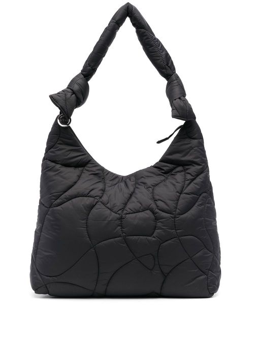 Asymmetric quilted-design shoulder bag - Black