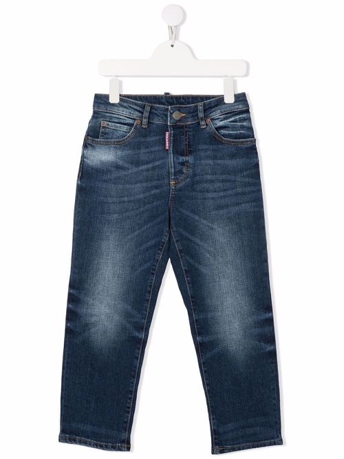 Stonewashed straight-leg jeans - Blue