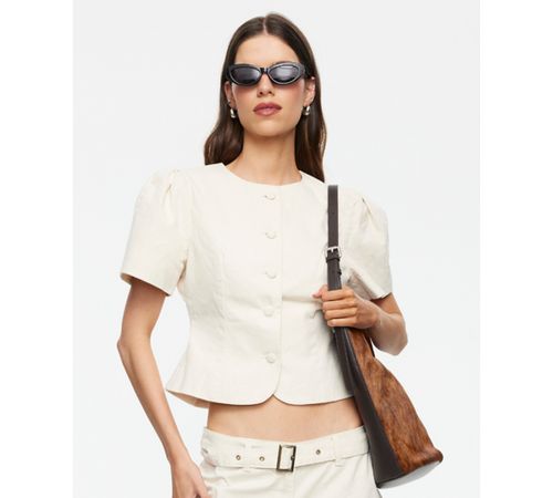 Women's Cropped Short-Sleeve Blouse - Beige