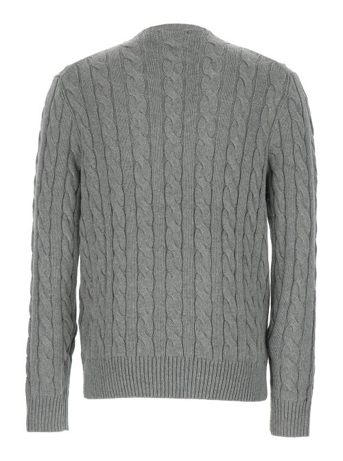 Cable-Knit Crewneck Sweater — Gray