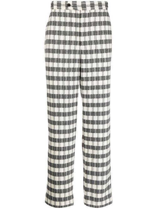 Geometric-pattern regular trousers - White
