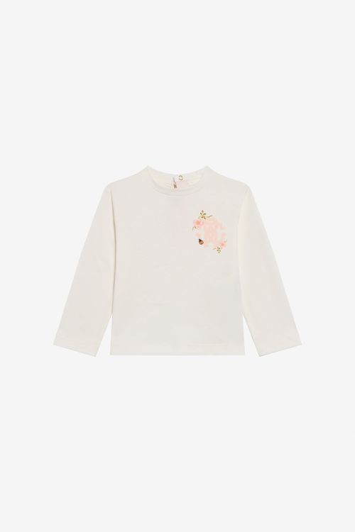 White Cotton T-shirt With Floral Monogram Rc