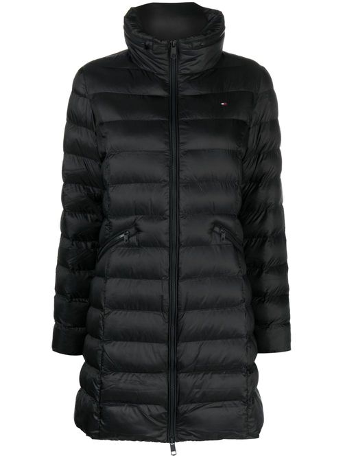 Funnel-neck zip-up puffer coat - Black