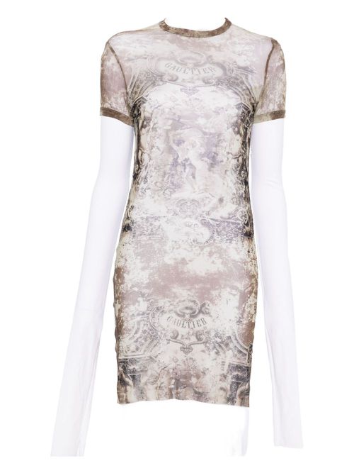Abstract-pattern print mini dress - Grey