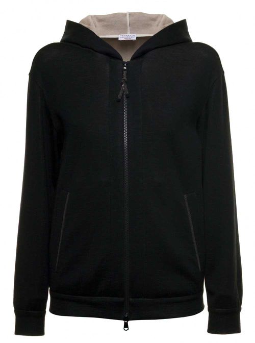 Monili-trim zip-front hoodie