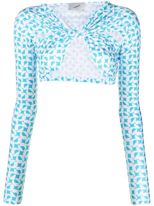 Patterned ruched cropped top - Blue