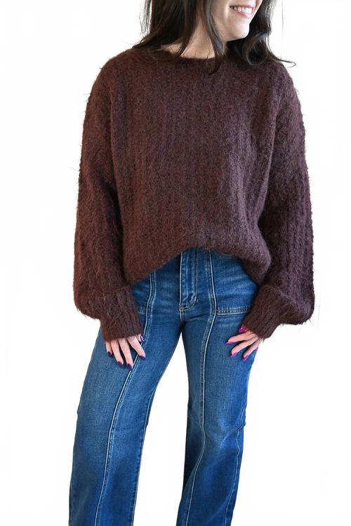 Ridge Road Fuzzy Sweater In Brown