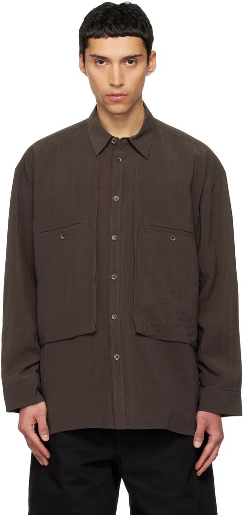 Brown Oversized Cargo Pocket Shirt