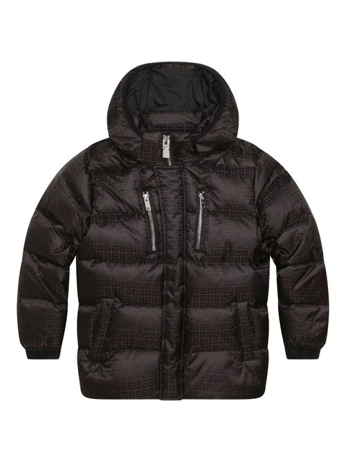 Logo-print hooded puffer coat - Black