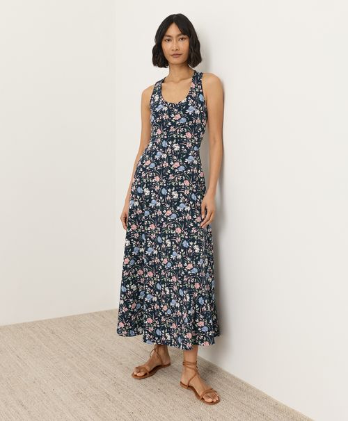 Women's Dayspring Blooms Navy Blue Fit & Flare Open Back Maxi Dre