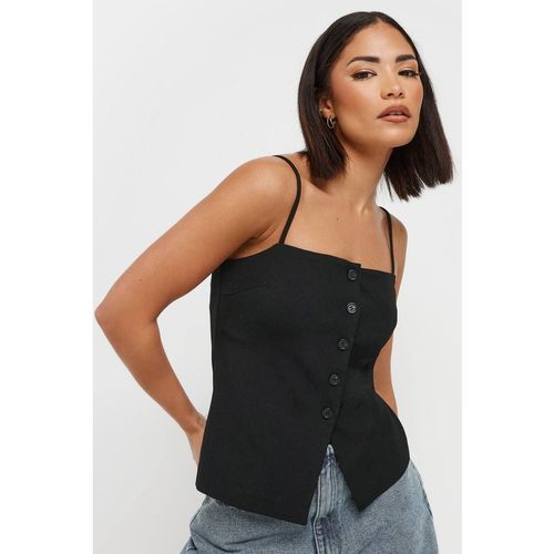 PixieGirl Women's Petite Structured Button Vest Top in Black