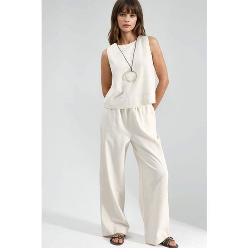 Hiccup Womens Linen Sleeveless Blouse & Pocketed Pants Set - Ivory - X-Large