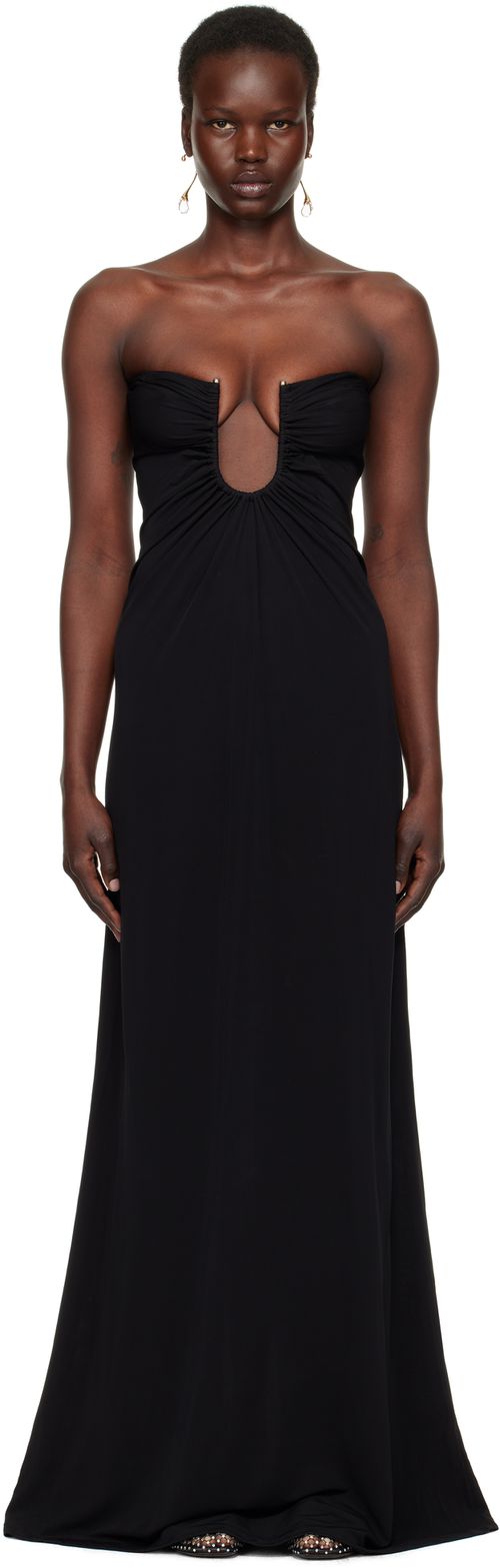 Christopher Esber Black Arced Palm Strapless Maxi Dress