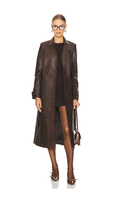 Bardot Faux Leather Trench Coat in Chocolate. XL. Also in