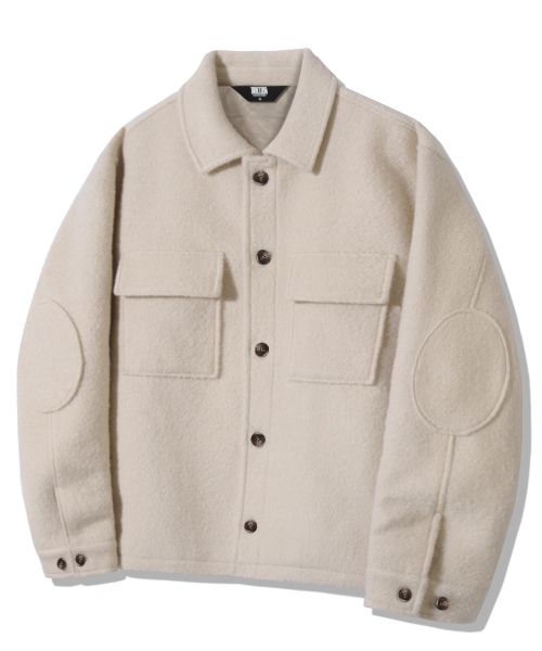 Wool Elbow Patch Two Pocket Button Jacket_Cream