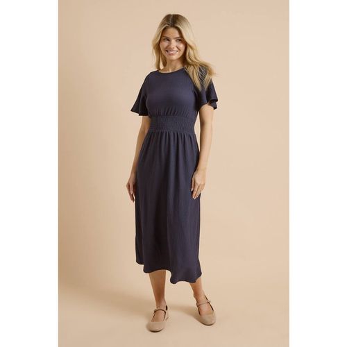 Dorothy Perkins Shirred Waist Short Sleeve Midi Dress In Navy