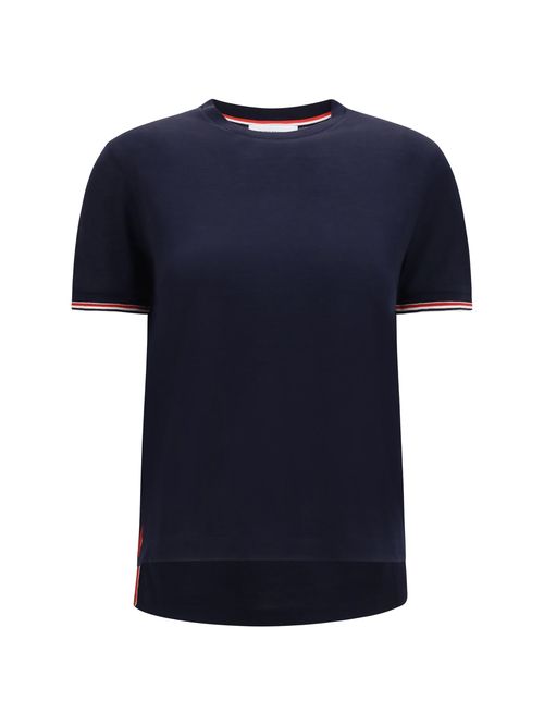 Wool-Blend with Ribbed Trim T-Shirt — Navy