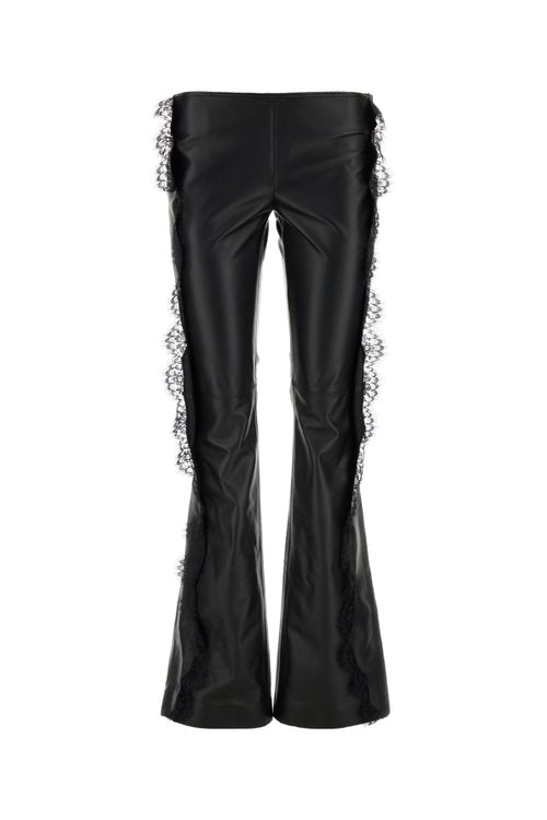 Lace-Trimmed Leather Trousers — Black