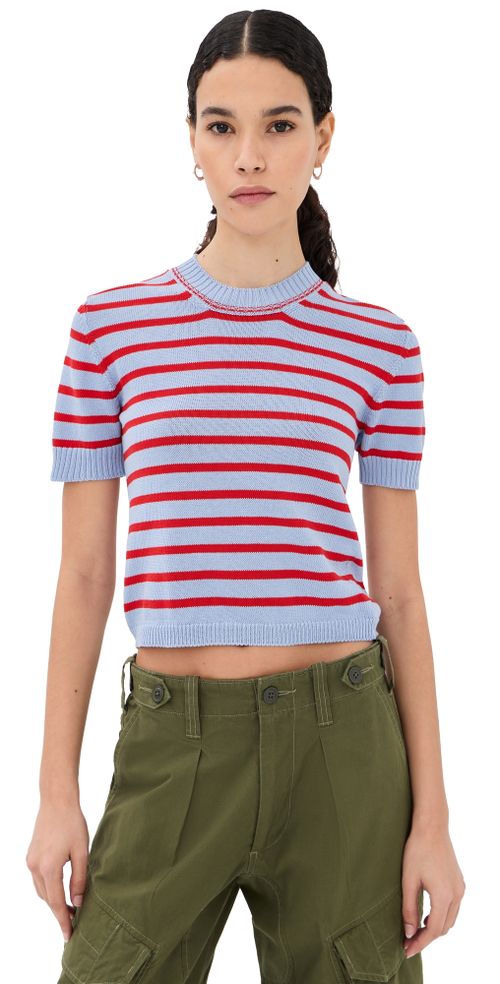 &Breton Knit Tee Pale Blue/Red Stripes