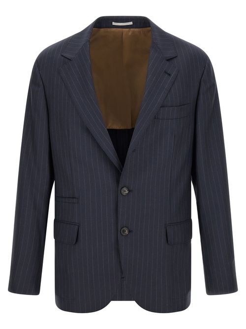 Pinstriped Virgin Wool Blazer — Blue