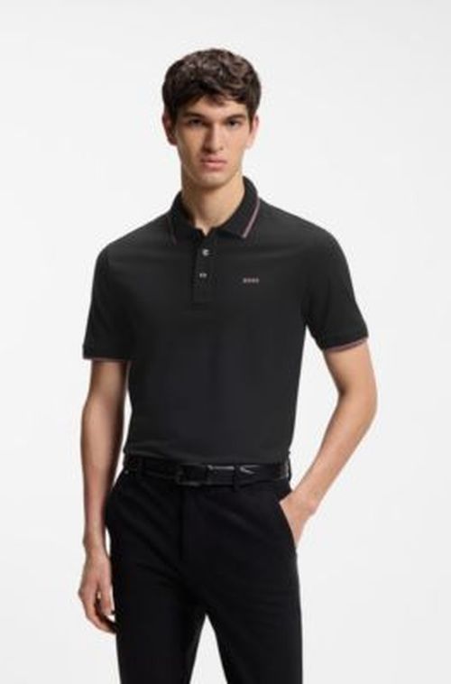 BOSS Cotton-piqué polo shirt with contrast tipping - Black Men's Polo Shirt