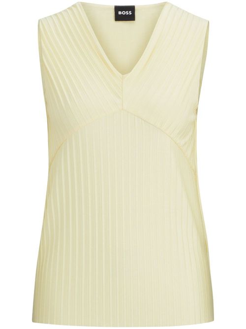 Plissé V-neck top - Neutrals