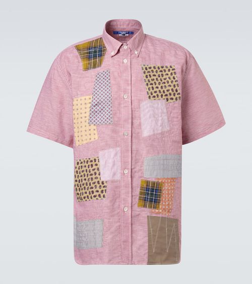 Patchwork linen and cotton bowling shirt