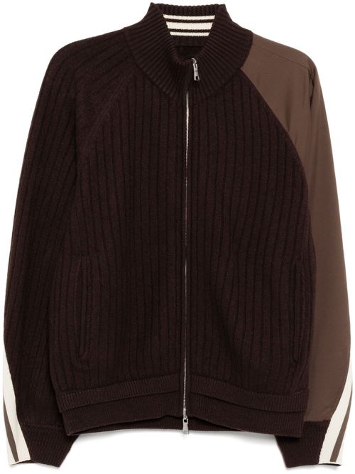 Splicing zip-up cardigan - Brown