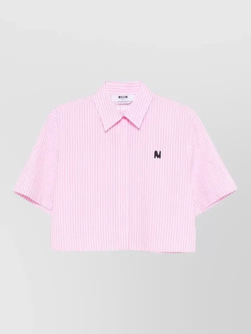 MSGM - collared cropped nylon silk short sleeve top