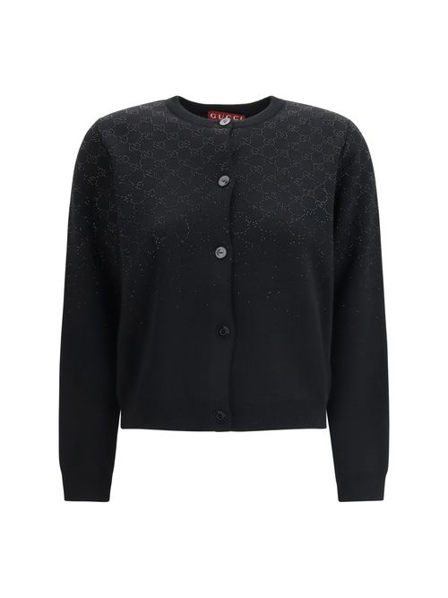 GG Crystal-Embellished Wool Cardigan — Black